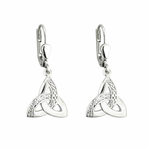 Solvar Trinity Knot Drop Earrings Women's Sterling Silver Celtic Irish Design