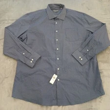 Geoffrey Beene Shirt Mens Size 19 Tall Blue Geometric Long Sleeve Button Up New