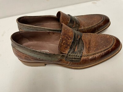 BACCO BUCCI Made in Italy Distressed Leather Penny Loafer in  display picture 1