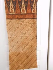 BATIK-LIKE OBLONG SCARF---COTTON---BLACK/BROWN/BEIGE----15" X 72 1/2"