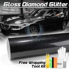 Gloss Glitter Black Sparkle Metallic Car Vinyl Wrap Sticker Decal Sheet Film DIY