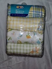 Baby Connection Blanket 4 pk Flannel Cotton Receiving Bunny Fox Plaid Checker