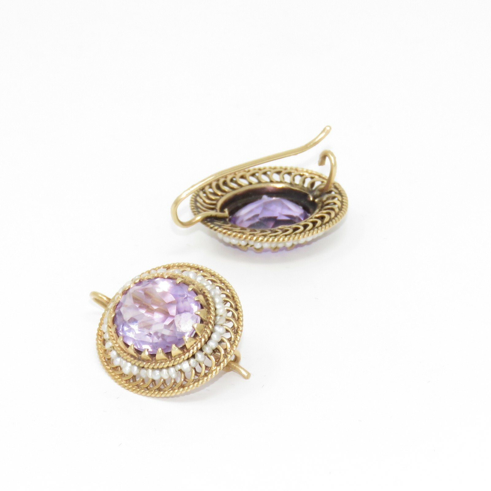 NYJEWEL 14K Yellow Gold Amethyst & Pearl Earrings - image 2