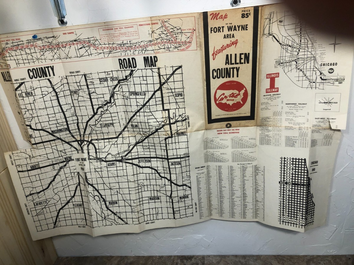 OLD & Vintage CAR-TEL ROAD MAP OF FORT WAYNE INDIANA AND ALLEN