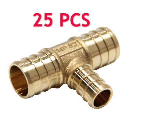 EFIELD 25 PCS 3/4" x 3/4" x 1/2" PEX TEE BRASS BARB CRIMP FITTINGS, NO LEAD