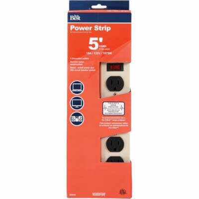 (3)-Do it 6-Outlet Gray Power Strip w/ 5 Ft. Cord 15-amp circuit Model: LTS-6E