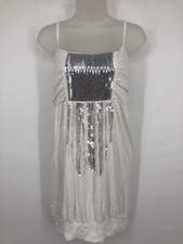 Dolce & Gabbana White Tank Top Silver Sequin Tube Tank Dress  Size XL D&G