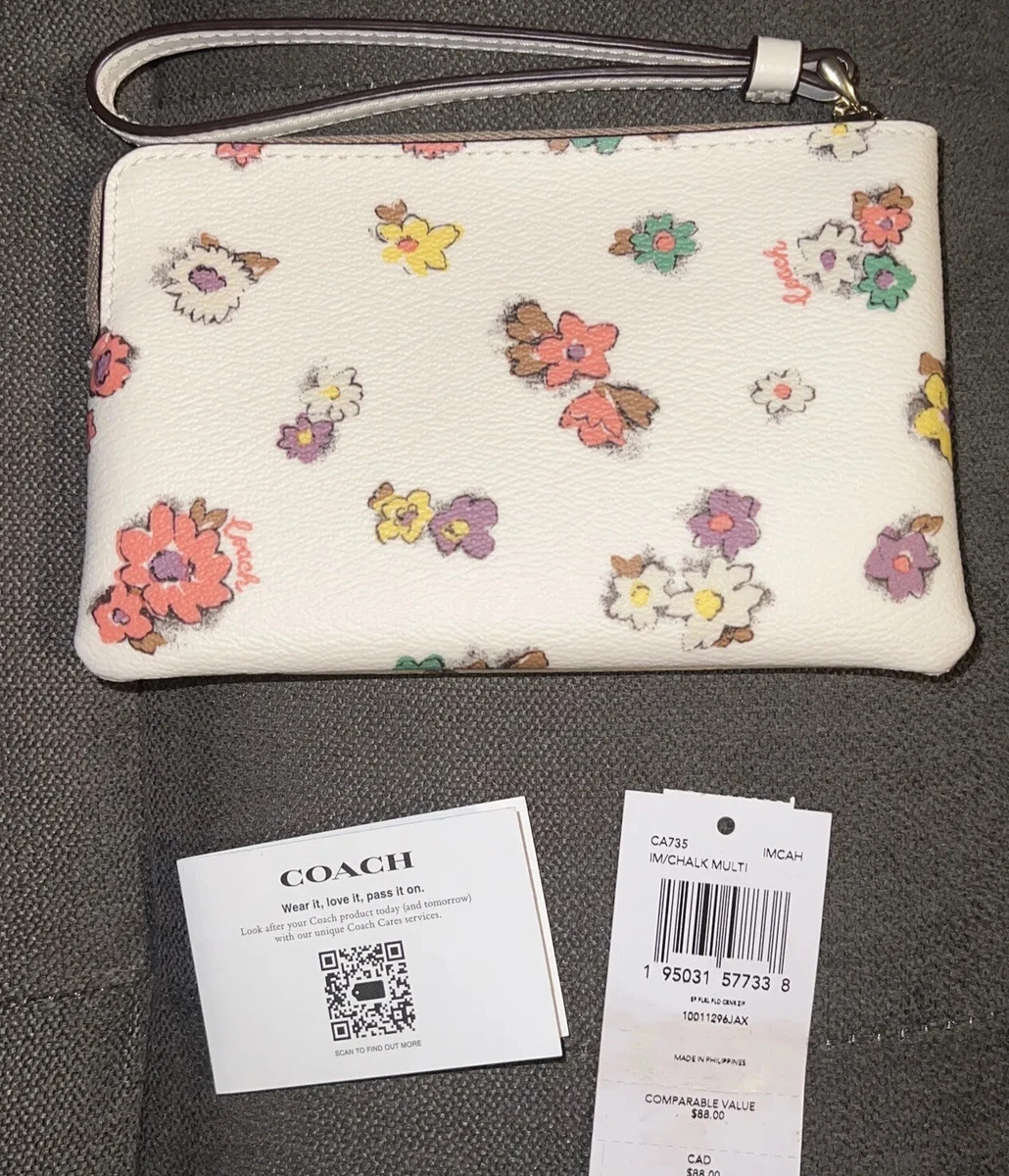 Coach Spring💐Flower Field Corner Zip Wallet/Wristlet Gold/Chalk Multi  MSRP$88🌸 | eBay