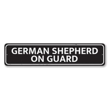 German Shepherd On Guard Sign, Personalized Pet Breed Metal Decor Sign