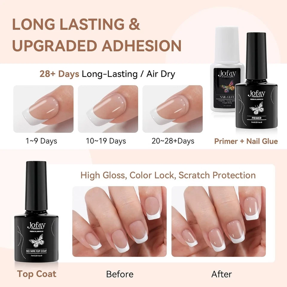 Punta Francesa Prensar Uñas, Moda Jofay 240 Piezas Uñas Cortas Cuadradas Falsas, XCOAT P Foto 4 de 4