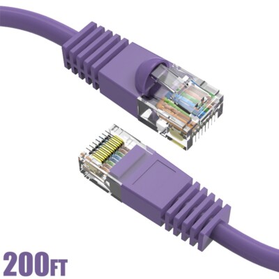 200FT Cat5e RJ45 Ethernet LAN Network Patch Cable UTP Copper Gold 24AWG Purple