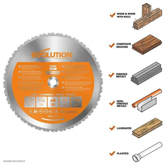 Evolution Rage Orange R355mm x 36TCT Multipurpose Circular Saw