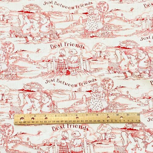 1 YD Vintage Mary Engelbreit Best Friends Fabric Red Cotton