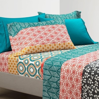 Bohemian Stripe Soft Sheet 6Piece Set, Queensize, Türkis & Orange