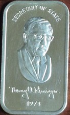 1973 Colonial Mint Henry Kissinger 1 oz .999 Silver Vintage Art Bar, SN 2885
