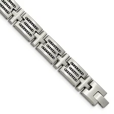 Mens 12mm Stainless Steel Brushed & Beaded Cross Link Bracelet, 8.5 In