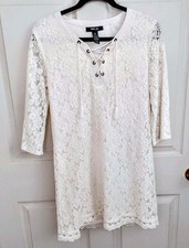 Womens P M Victorian Lace Feminine Boho Hippie Fairy String Tie Dress Tunic Top