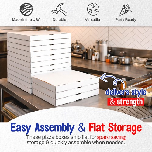 MT Products Scatole Pizza 18" x 18" x 2" Bianco Cartone Flauto B - Confezione da 50 - Foto 3 di 7