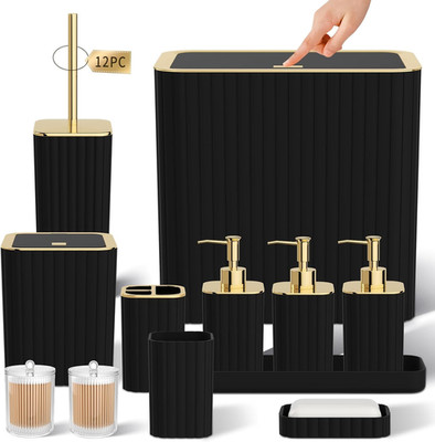 Bathroom Accessory Set - Bathroom Set, 12PC Bathroom Accessories Set, Black Bath