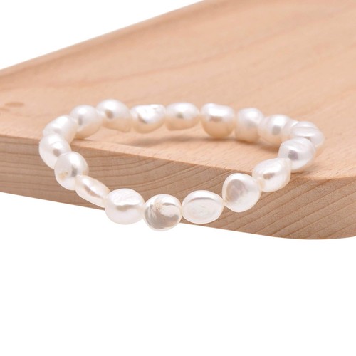 Paialco 8-9 MM Cultured Freshwater Baroque Pearls Strench Bracelet for Women, Wh - 第 2/5 張圖片