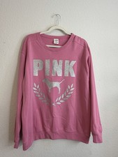 PINK Victoria's Secret Glitter Logo Pullover Fleece Sweatshirt Pink Size L