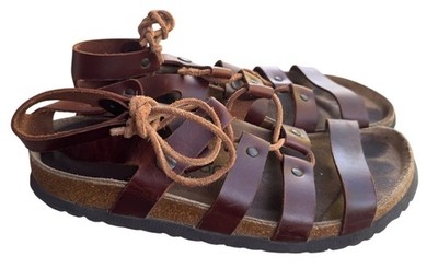 Papillio by Birkenstock Cleo Brown Leather Gladiator Sandals Sz 39 US 8 Laces