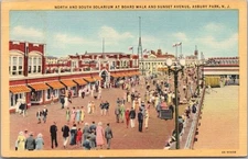 ASBURY PARK NJ Postcard "North and Couth Solarium" Boardwalk / Curteich Linen