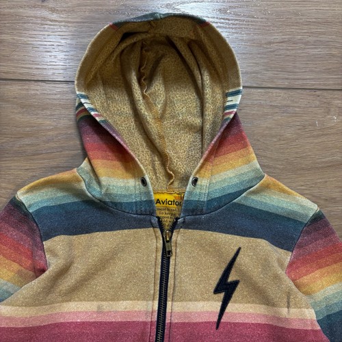 Aviator Nation Hoodie Kids Serape Bolt Stitch Youth Size 10 Striped Full Zip Tan - Picture 4 of 15
