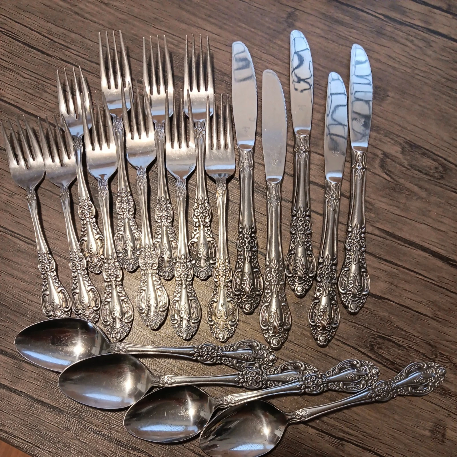 Springtime Stainless Steel Japan Flatware 19 Pcs. Forks Knives Spoons