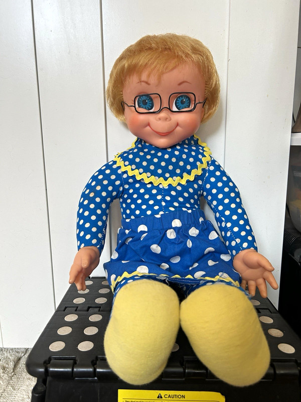 Blonde Blue-Eyed -Grndmthr Cloth Play Doll w/ Glasses, Straight Hair, Light Skin