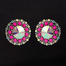 Women's AB Crystal Rhinestone Turquoise Round Flower Stud Earrings