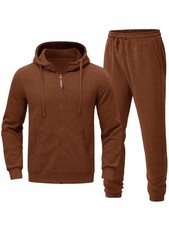 Men's Hooded Tracksuit 2 Pieces Set Zip up Fleece Sweatsuit Casual Outdoor Sp...