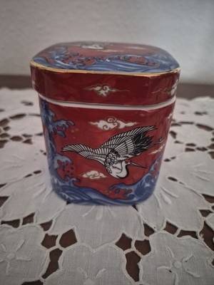 Takahishi Porzellandose Tee Box Vintage Japan mit Deckel Kranich Motiv