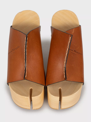 Maison Margiela Tabi Wood Clog Mules Brown Leather Platform