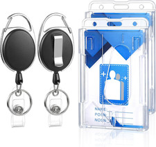 2 Pack Retractable Badge Reel with Clear Vertical Id Holder