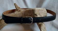 L L Bean USA Made Vintage Size S 32 Black Leather Belt Silver Equestrian Buckle
