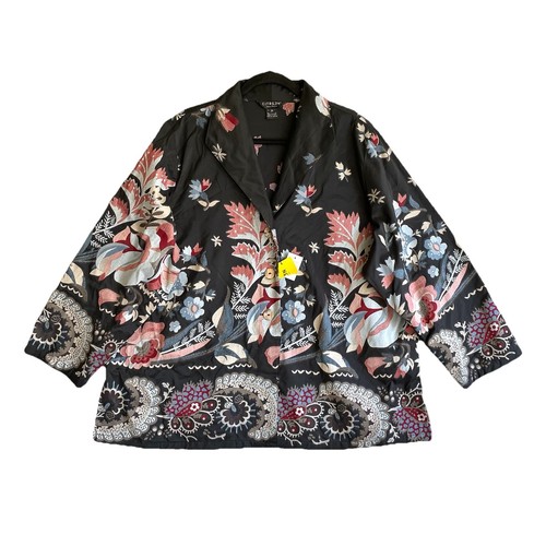 Citron Santa Monica Top 3X Black Multicolor Silk Button Collar Jacket Blouse