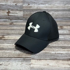 Under Armour Mens Baseball Cap Mesh Back Black M/L Flex Fit Athletic
