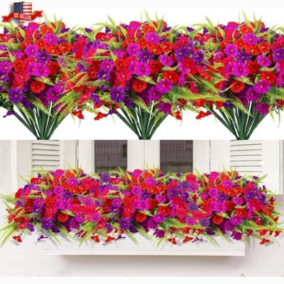 Artificial Flowers for Outdoors 12 Bundles Artificial Petunias Fake Flowers UV R