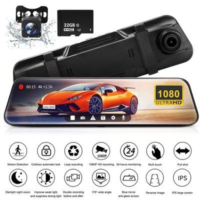 10'' 1080P Car Dual Dash Cam DVR Rear View Mirror Camera Video Recorder G-sensor