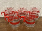 Set Of 5 Vintage Coca-Cola Glasses With Metal Banded Plastic Handles - Must See!