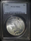 1928 P Peace Silver Dollar PCGS MS62 Well Struck Key Date Coin Old Holder