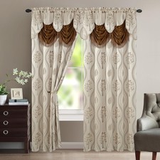 Cortinas Beige Para Sala Elegantes Con Cenefas De 2 Paneles 54 X 84 Modernas Set