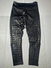 Pre Owned Good Zumba Wear Leggings All Over Printed Black Gold Women Size Medium
