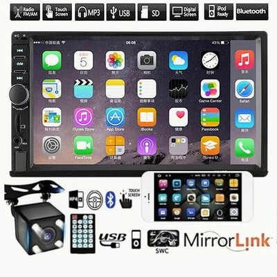 7'' Double 2 DIN Car MP5 Player Bluetooth Touch Screen Stereo Radio With Camera