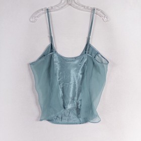 Vintage Inner Most Camisole Top Sz Large Blue Satin Mesh Panel Lingerie Delicate