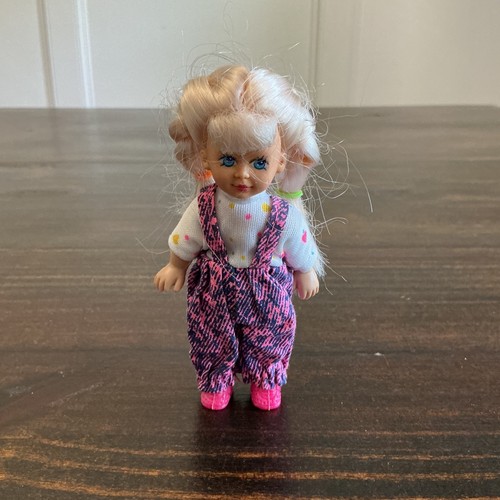 Vintage 1993 Kid Kore Miniature Doll Blonde Pigtails Pink Overalls 4 Inch Toy