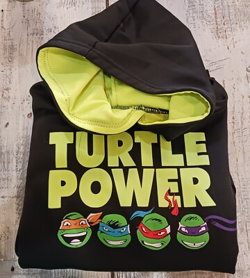 Nickelodeon Turtle Power Kids Black and Green Neon Hoodie Sweatshirt L 10/12