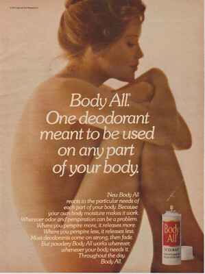 1972 Body All Deodorant - Curled Up Sitting Woman After Shower - Print Ad Photo