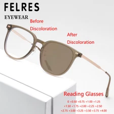 Men Women Square Photochromic Reading Glasses Brown Lens Retro Sunglasses Reader